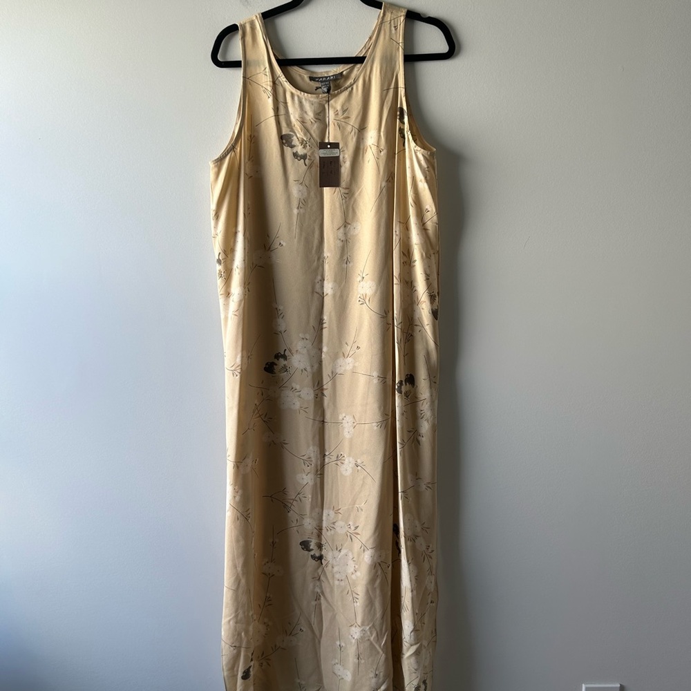 Harari beige/yellow floral printed 100% silk dress